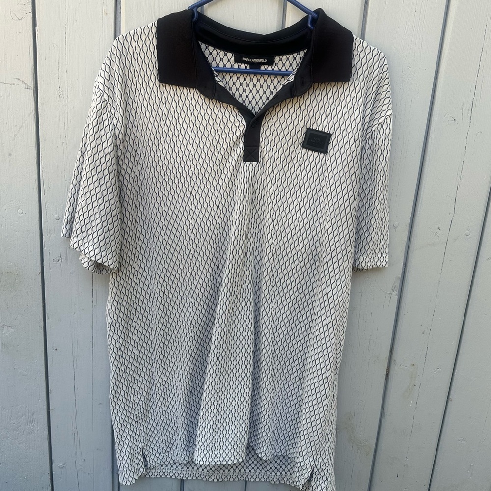 Karl Lagerfeld Black and White Polo Shirt with Geometric Pattern